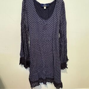 Women's Navy Blue Lace Trim boho dress medium